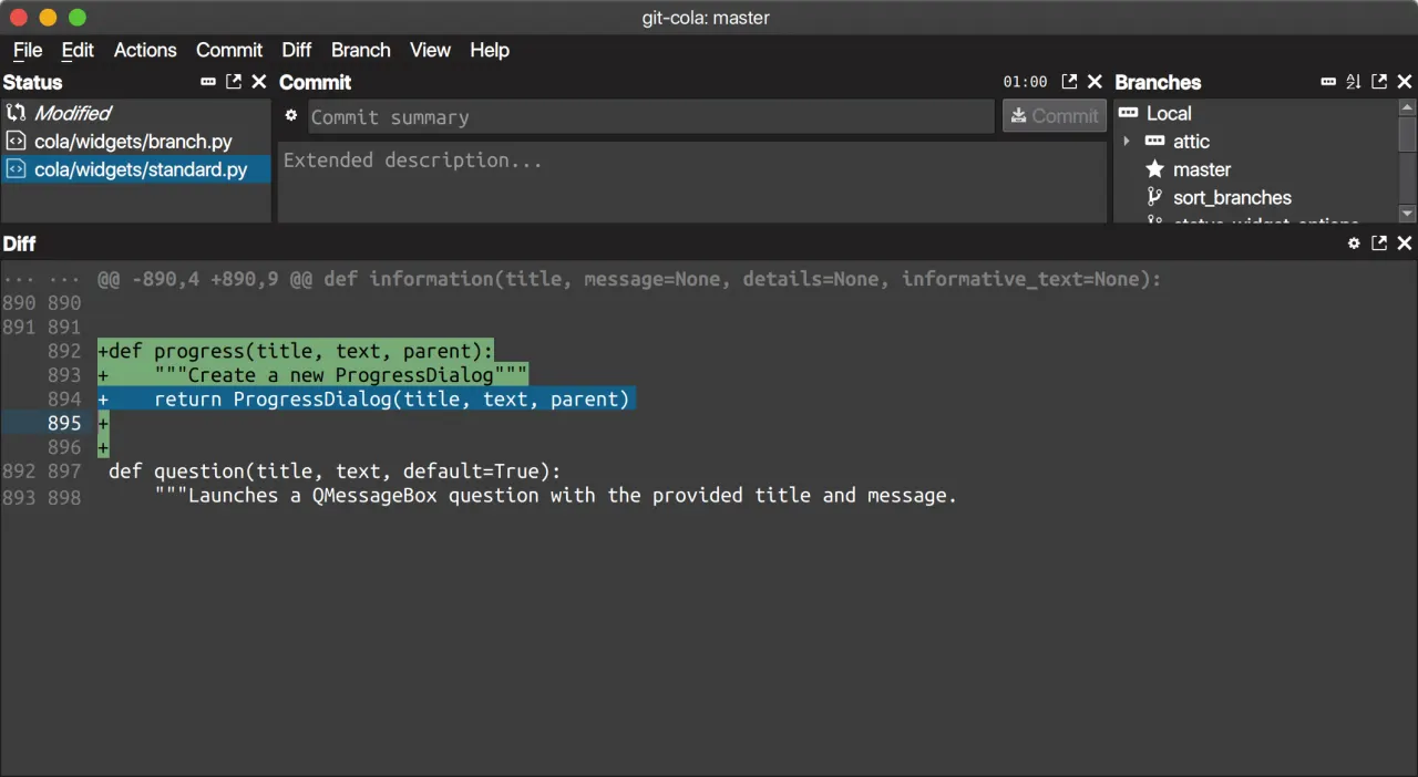 Git Cola Git management interface homepage screenshot 2026