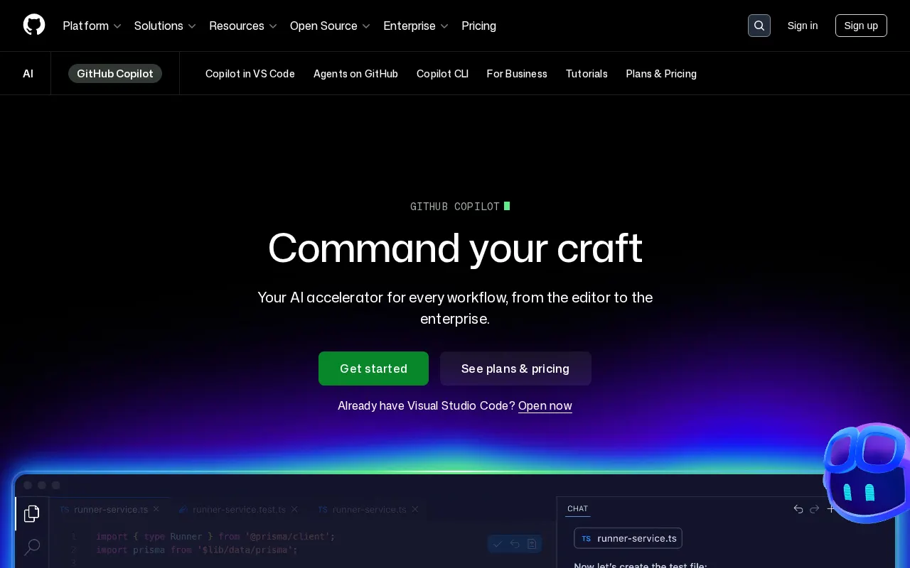 GitHub Copilot features screenshot in GitHub Desktop, enhancing code suggestions and collaboration tools 2026.