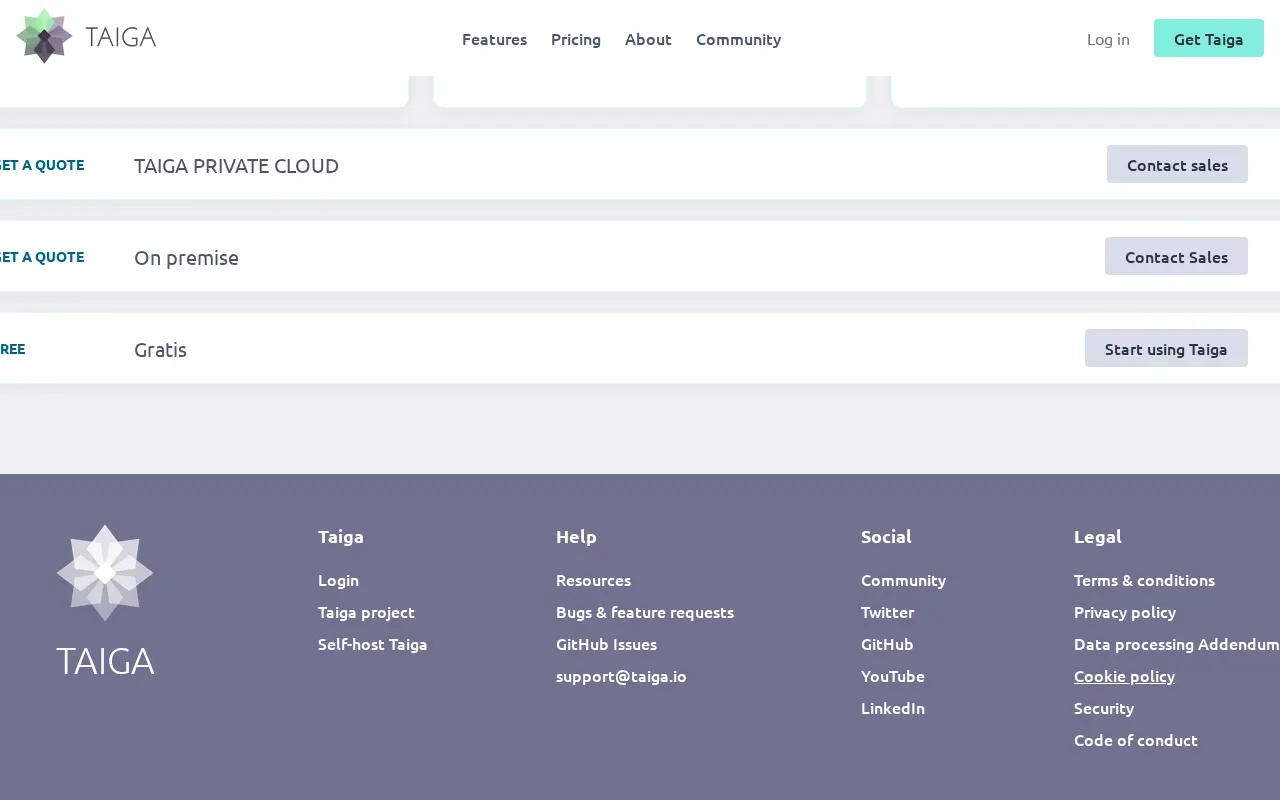 Taiga Pricing Screenshot Software Tool Pricing Options 2026