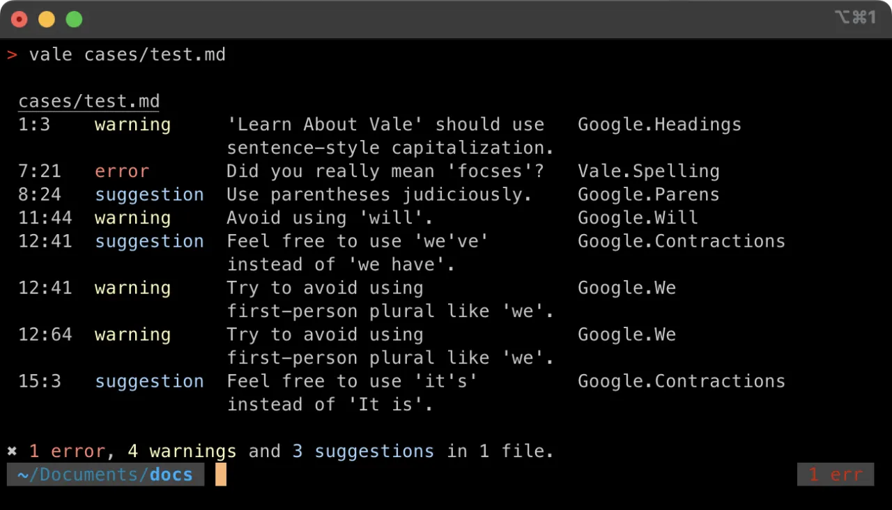 Vale writing