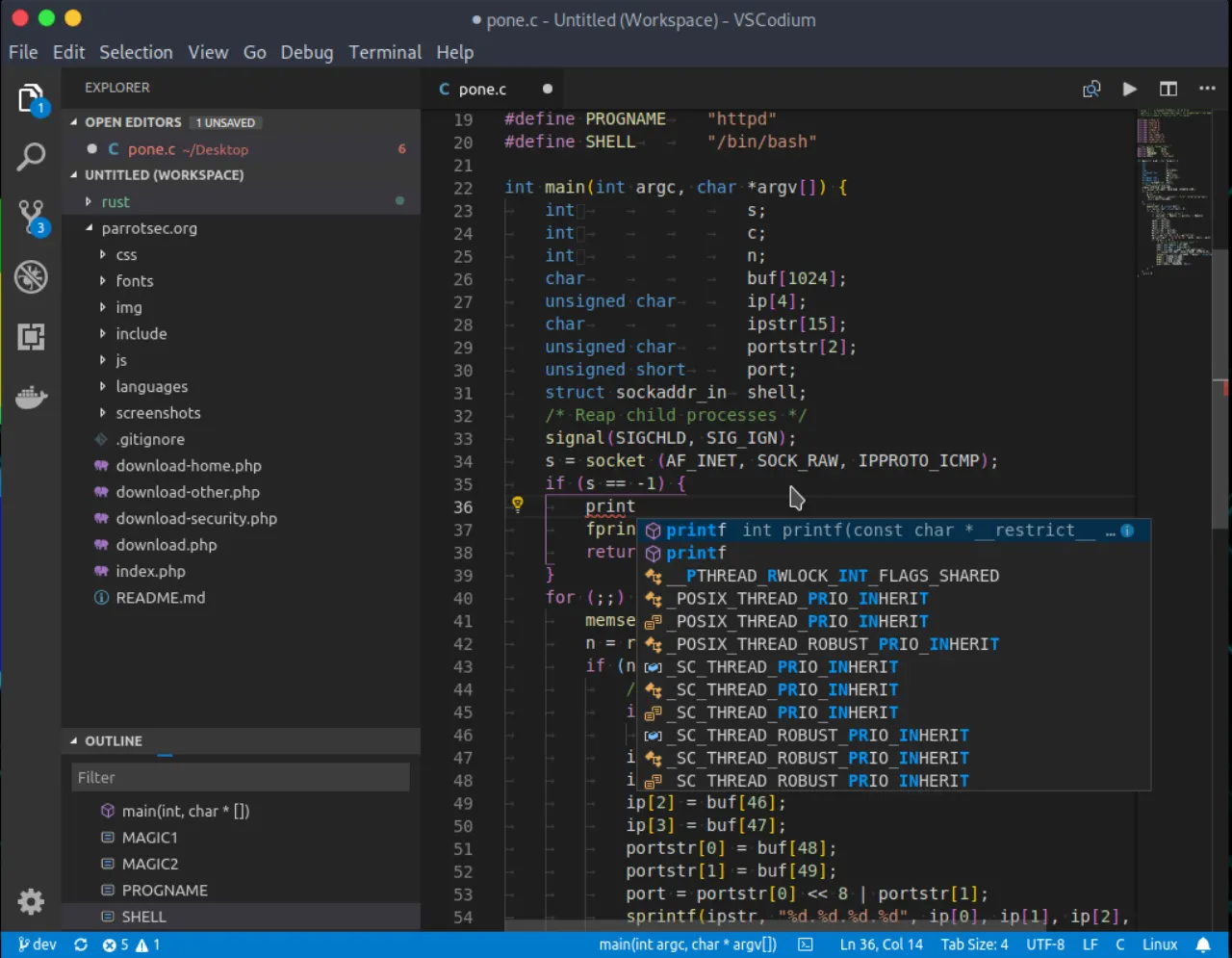 VSCodium Code Editing Interface Screenshot 2026